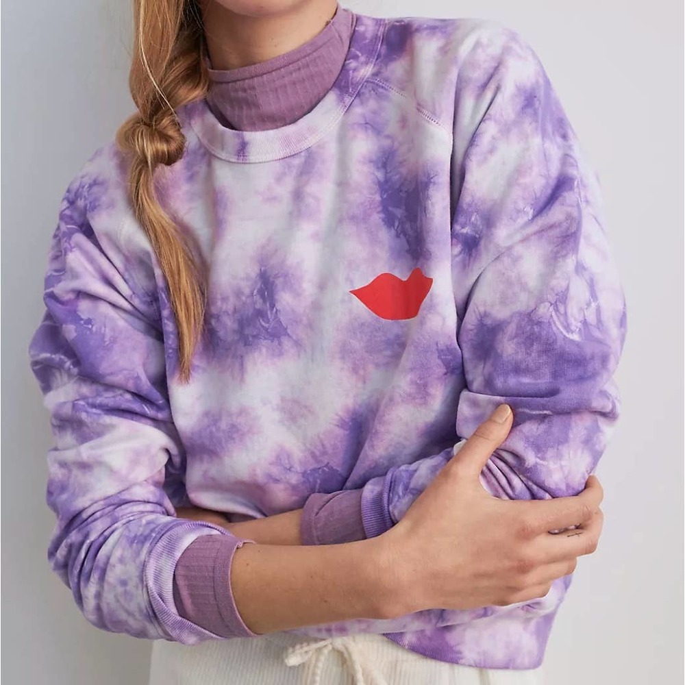 CLARE V. for Anthropologie Iris Purple Tie-Dye Sweatshirt